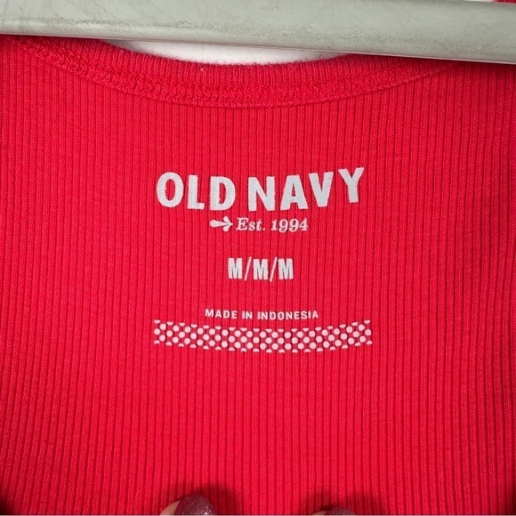 Old Navy 2 Tank Tops Red Ribbed "Need Coffee" and Navy Blue Tank Women's Medium - Picture 9 of 12